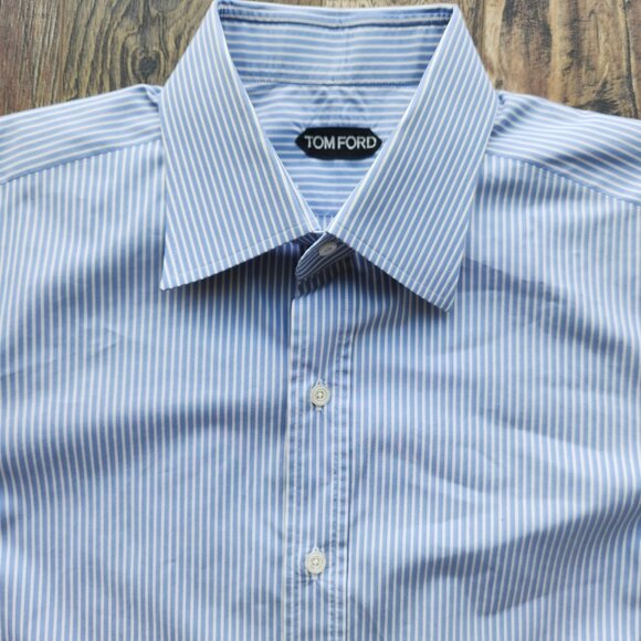 TOM FORD Made in Italy Cotton Pinstripe French Cuff Dress Shirt Blue